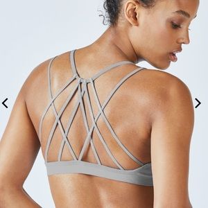 Gray Fabletics strappy sports bra
